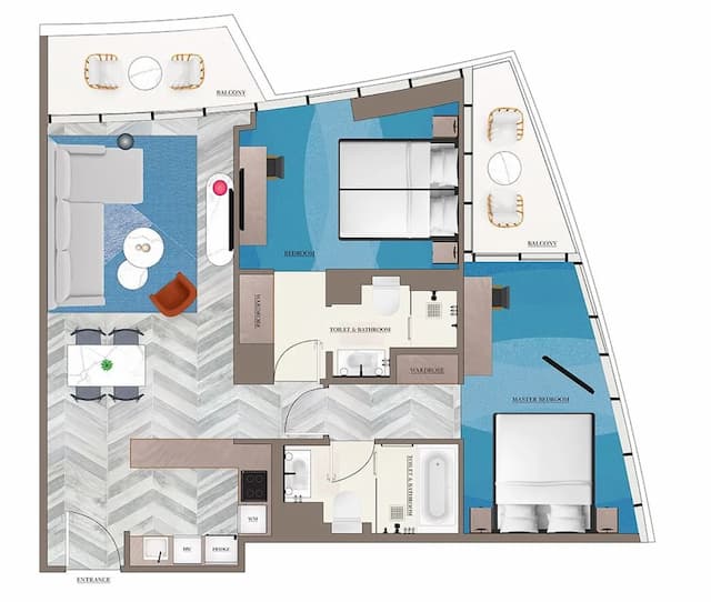 InterContinental Dubai Marina by IHG-客房, 2 间卧室, 阳台 (Residence, JBR View)-5