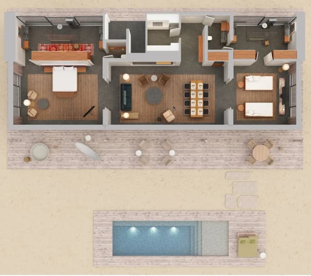 馬爾地夫 Patina 飯店, 法里群島-別墅, 多張床 (Sunset Beach Pool Villa)-1
