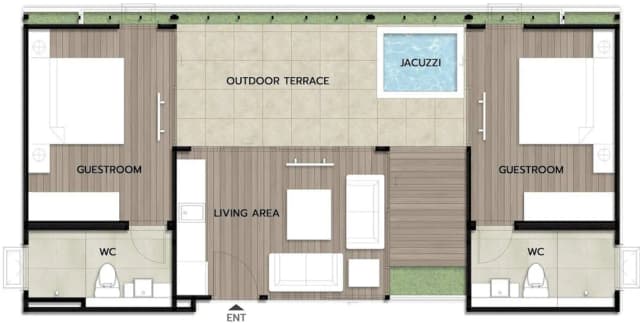 Shan Villas Sukhumvit-小型顶层房, 2 间卧室, 热水浴缸, 城市景观-1