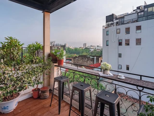 하노이 HM 부티크 호텔-프리미엄 스위트, 침실 1개, 앙스위트, 부분 호수 전망-18