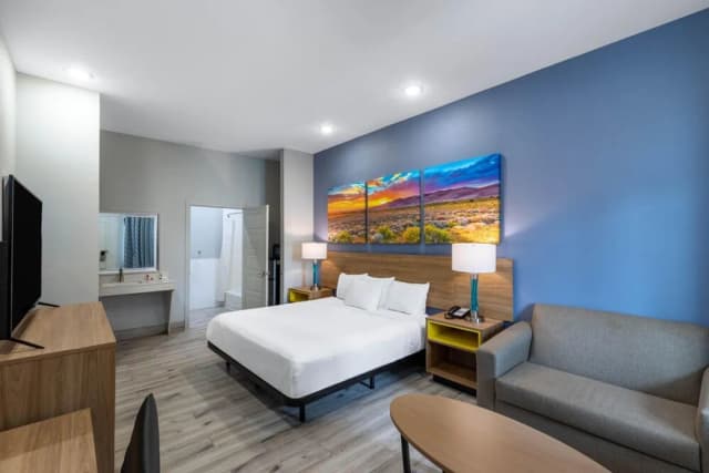 休斯敦大學 - 市中心溫德姆戴斯套房飯店-客房, 1 張特大雙人床, 無障礙, 非吸煙房 (Mobility,Hearing,Tub w/Grab Bars)-13