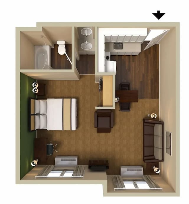 休士頓醫學中心布萊斯伍德大道美洲長住套房飯店-豪華開放式客房, 1 張特大雙人床和 1 張沙發床, 非吸煙房-2