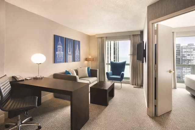 Hilton Chicago/Magnificent Mile Suites-套房, 1 张特大床, 无烟房, 湖景-1