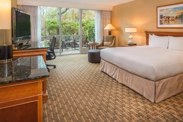 Hilton Seattle Airport & Conference Center-华丽客房, 1 张特大床, 泳池景观 (Mobility Access w/RI SHWR)-1