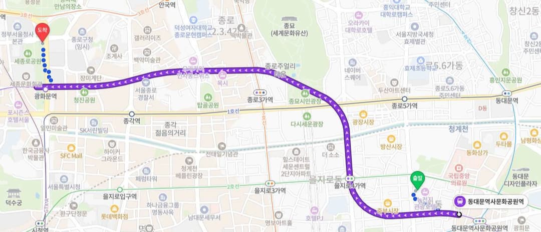飯店前往賽事會場 - 於「東大門歷史文化公園站」搭乘地鐵5號線至「光化門站」下車，再步行7分鐘(387公尺)即可抵達光化門廣場。
