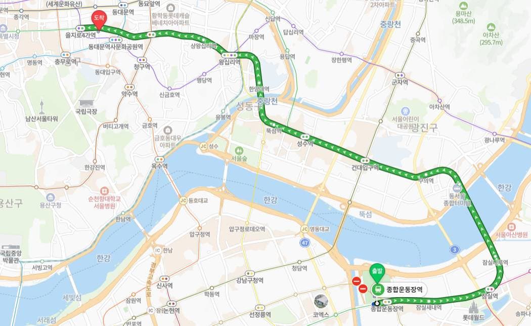 賽事會場返回飯店 - 於「體育中心館站」搭乘2號線，在於「乙之路四街站」下車，再步行約9分鐘(554公尺)即可回到飯店。