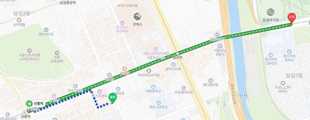 飯店往返賽事會場 - 於「雪陵站」搭乘地鐵2號線前往至「運動中心站」下車，再步行約2分鐘(153公尺)至即可抵達會場。