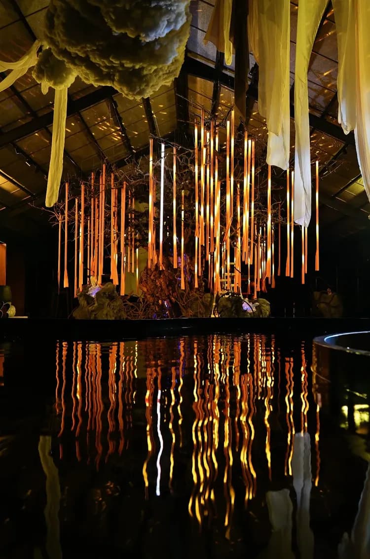 ⊚ 會唱歌的森林 植物和人一樣有生命，卻習慣沉默 透過生物電感應，植物的心情能化作音頻 當更多人串連觸碰感應器時，旋律便會逐漸高昂 猶如人與自然共譜的一場和聲演奏