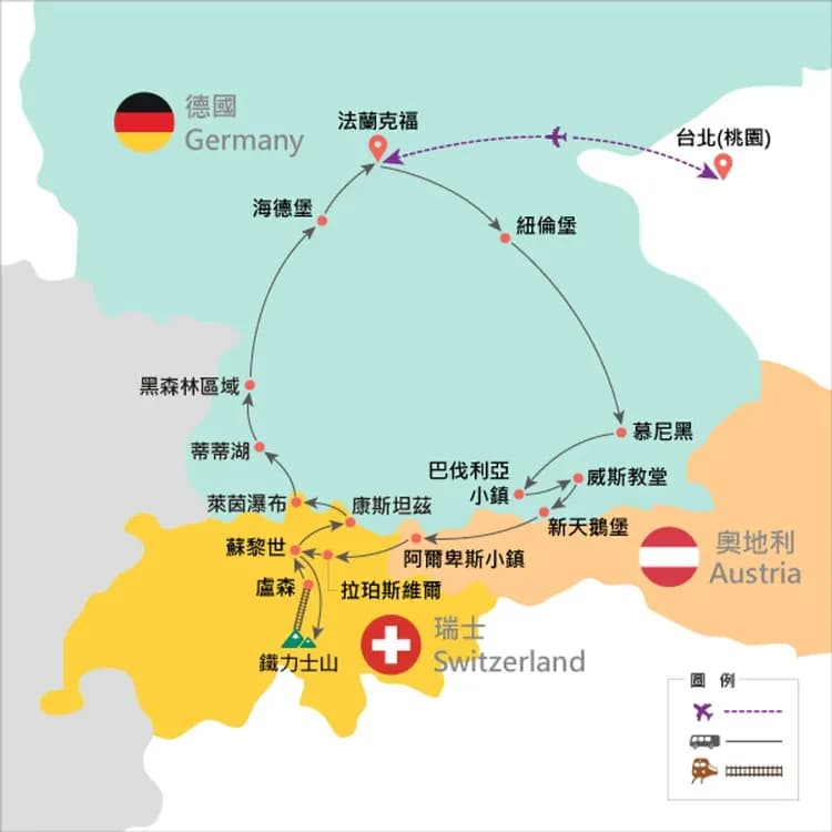 德瑞旅遊路線示意圖-