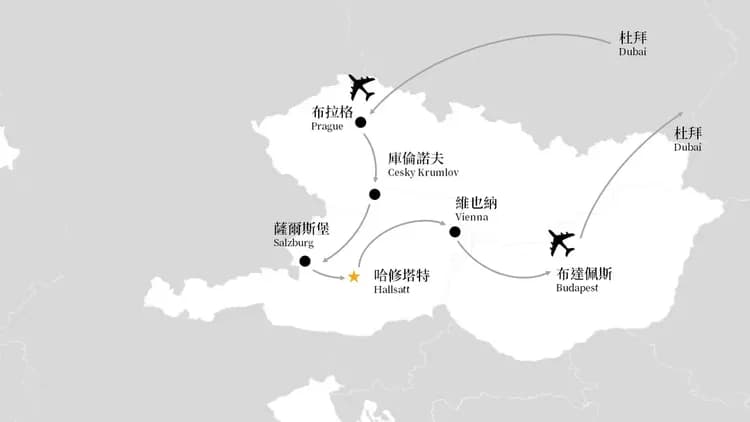 歐洲旅遊, 奧地利,  捷克, 匈牙利, 團體旅遊, 行程地圖