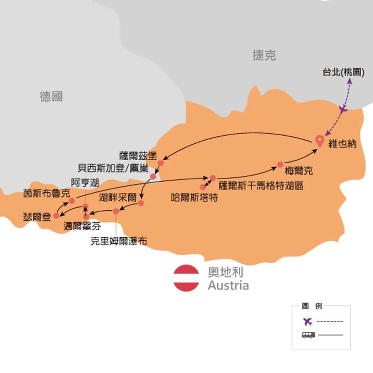 奧地利12日地圖-行程簡圖