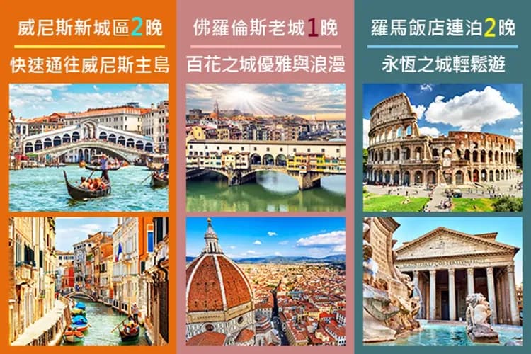 威尼斯新城區２晚+羅馬飯店連泊２晚+佛羅倫斯老成１晚-住宿說明、限量升等兩晚羅馬五星飯店