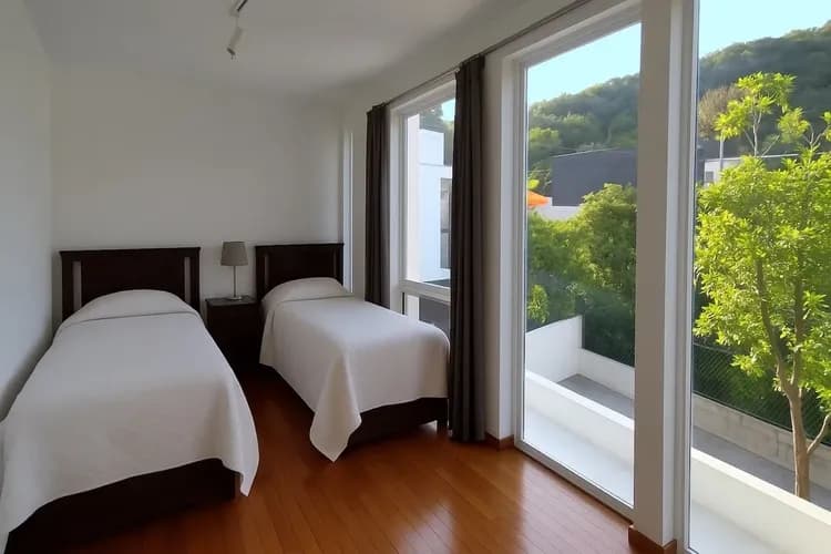 シングルベッドもご用意しております。窓から見える景色を眺めながらご就寝いただけます。