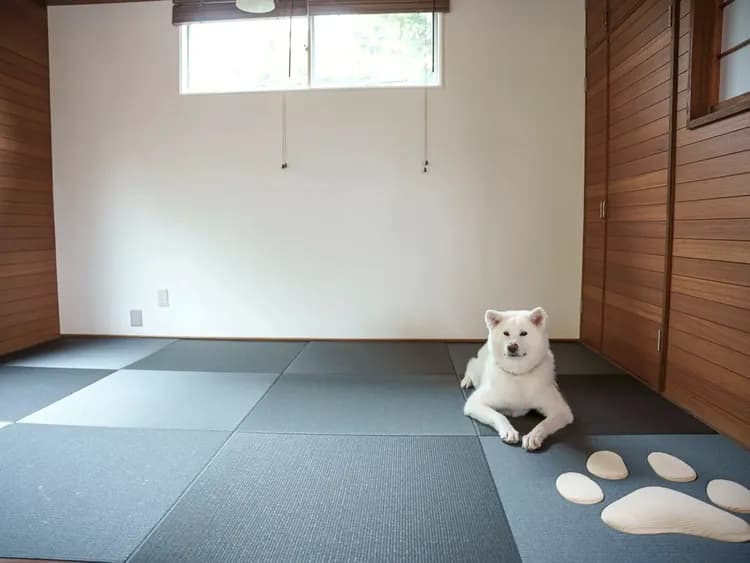 ・【ペット】3D肉球畳がユニークな和室。ワンちゃん好きには堪りません