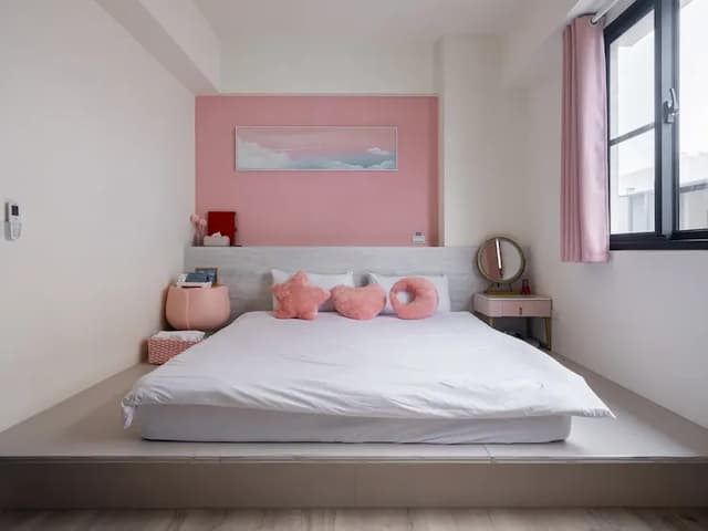 鈺景NU TIME｜鄰近台南走馬瀨農場、夜市-粉紅知己雙人房-1