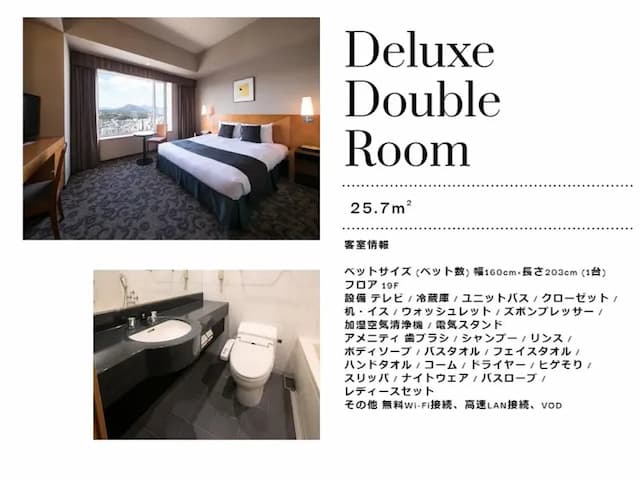 大分綠洲塔日航飯店｜JR大分站步行8分-豪華雙人房【不挑房】-1