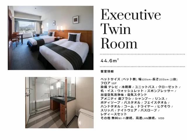 大分綠洲塔日航飯店｜JR大分站步行8分-行政雙床房【不挑房】-1