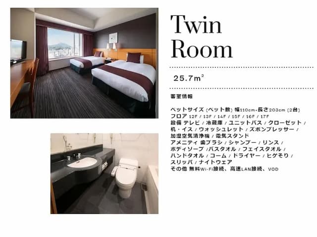 大分綠洲塔日航飯店｜JR大分站步行8分-雙床房【不挑房】-1