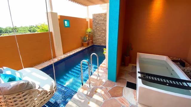 Opened in the summer of 2022 Room 01 Santa Fe Sweet Terrace has an open-air bath and a heated private pool
