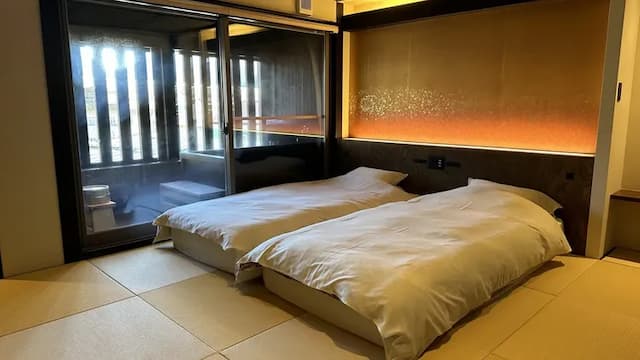 Between Japanese-style open-air baths