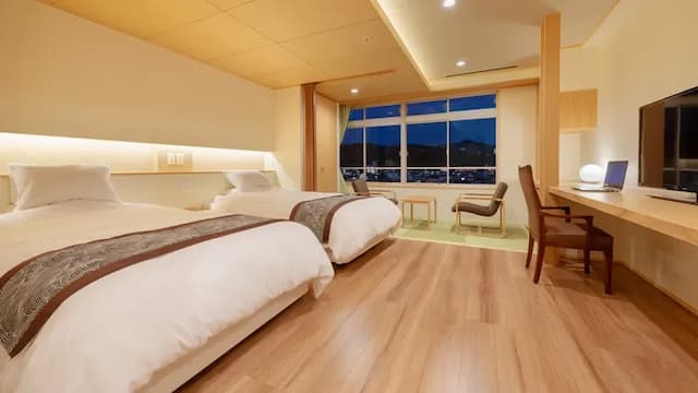 [Tensei Superior Twin] A guest room where you can feel the Japanese atmosphere with a tatami space that separates the bed from the space.