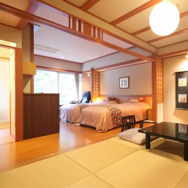 Kinugawa Onsen Hana no Yado Matsuya-[Modern Japanese-Western style room with hot spring open-air bath] Twin room + Japanese-style room 6 tatami mats [Japanese-western room] [Non-smoking] [Mountain view] [River view]-3