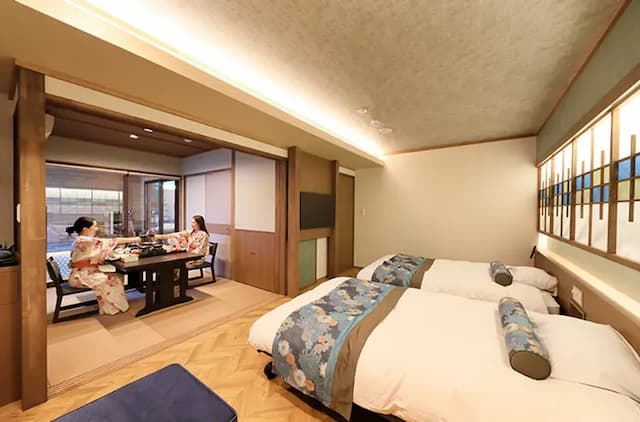 鬼怒川溫泉丸京旅館｜鬼怒川溫泉站徒步3分/大浴場/日光東照宮開車40分-〈瑠璃〉和洋室雙床房｜溫泉露天風呂、電動床【不挑房間】-8