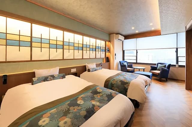 鬼怒川溫泉丸京旅館｜鬼怒川溫泉站徒步3分/大浴場/日光東照宮開車40分-〈瑠璃〉和洋室雙床房｜溫泉露天風呂、電動床【不挑房間】-2