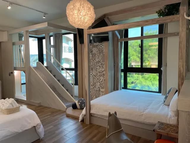 山拾日光｜10~18人包棟｜寵物友善、電動麻將、KTV、烤肉-10-12人包棟｜雙人房*1.四人房*1.六人房*1-2