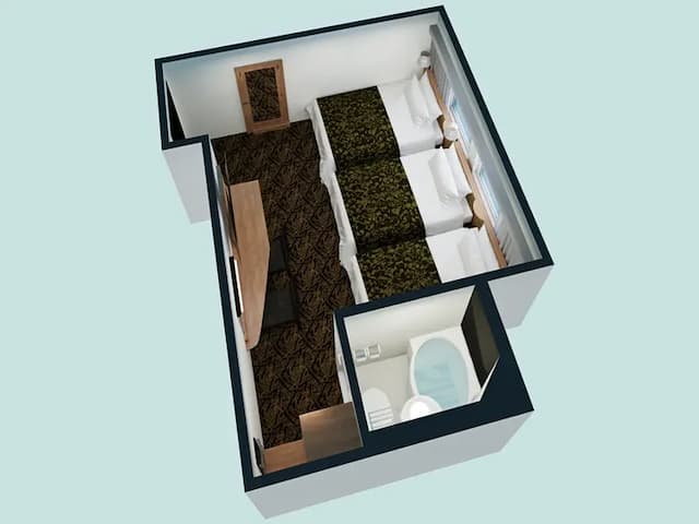 トリプルルーム 俯瞰図（広さ18㎡／ベッド3台／ベッド幅100cm）