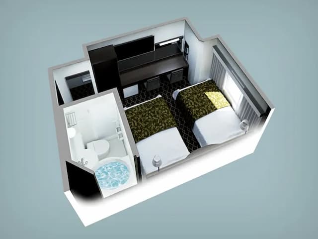 スタンダードツインルーム　俯瞰図（広さ14㎡／ベッド2台／ベッド幅110cm）