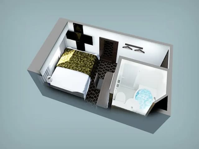 スタンダードルーム　俯瞰図（広さ11㎡／ベッド1台／ベッド幅140cm）