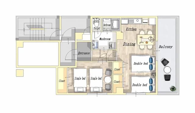 CLASSY 夕陽之丘｜日本橋站步行10分/黑門市場步行3分-【50㎡ 1LDK】絕佳地點 直通KIX 通天閣景觀 步行3分到黑門市場 最多8人入住-15
