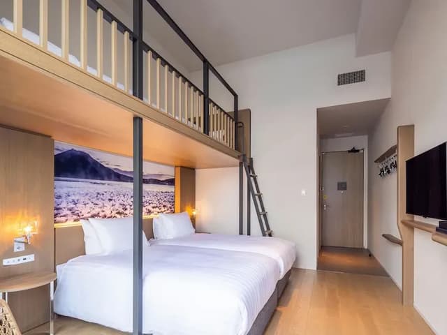 【テラス2段ベッド付ツイン】24平米／ご家族での観光やグループ利用等、幅広いニーズにお応えいたします