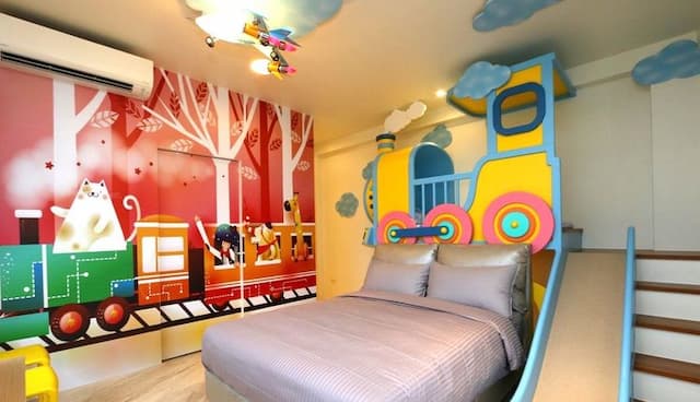 麗筑藝術親子民宿 | 公主馬車兒童床、溜滑梯-嘟嘟火車親子房-1