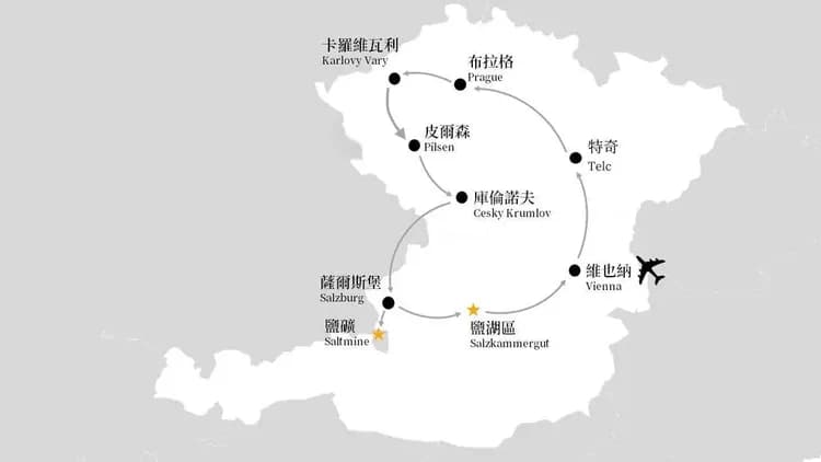 奧捷旅遊, 奧地利, 捷克, 旅遊地圖