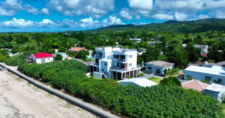 今泊の集落に聳え建つ