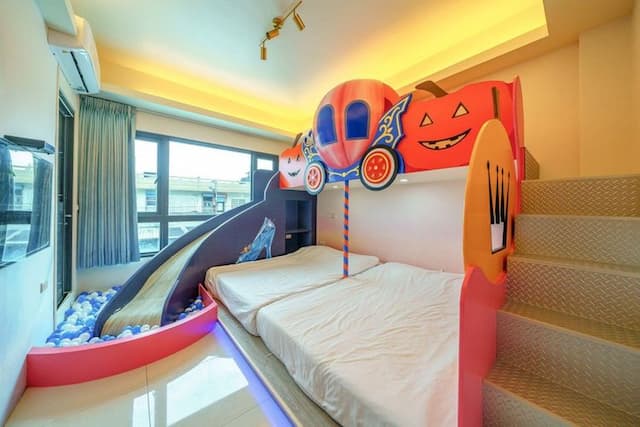 金朵民宿 | 房內溜滑梯、球池-仙履奇緣四人房-6
