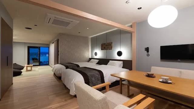 Japanese-Western style room with natural hot spring open-air bath Premium semi-suite