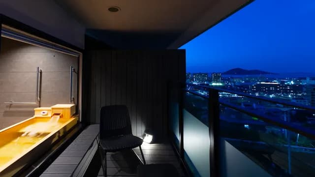 Japanese-Western style room with natural hot spring open-air bath Premium semi-suite