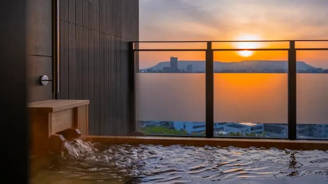 Japanese-Western style room with natural hot spring open-air bath Premium semi-suite