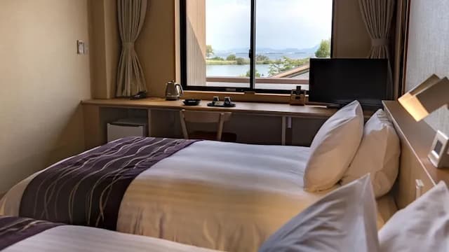 雄琴溫泉 琵琶湖綠水亭飯店|雄琴溫泉車站接駁服務/大浴場/部分房型有附露天風呂-〈碧の章〉豪華雙床房|湖景、露天風呂【不挑房】-5